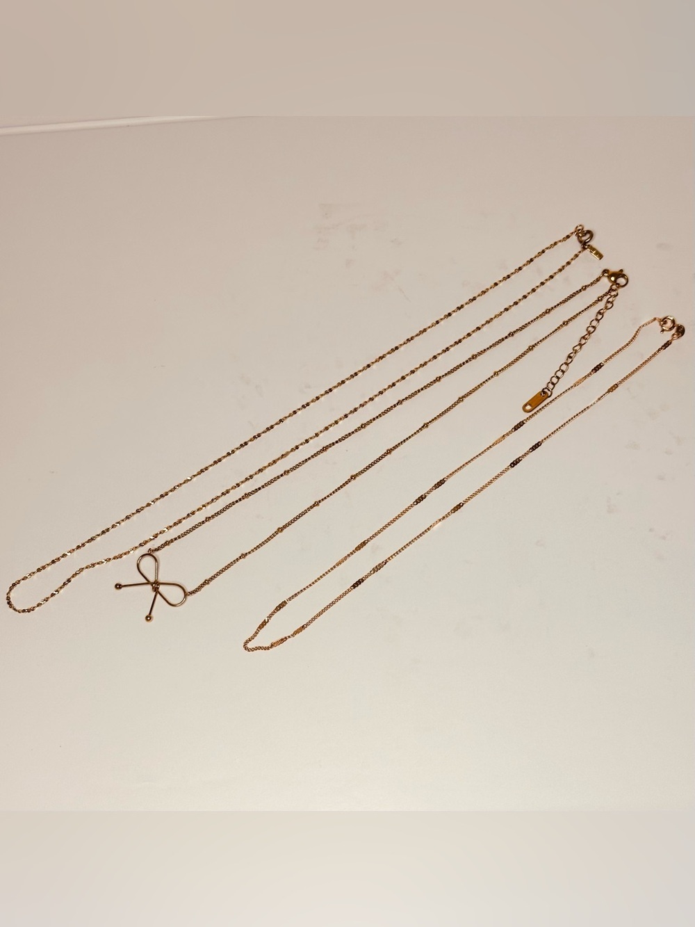 3 Pc Layered Rose Gold Tone Necklace Set | Monet | Adjustable Bow Necklace - Picture 9 of 13
